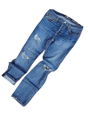 7 For All Mankind Josefina Medium Wash Destroyed Boyfriend Denim Jeans Size 28